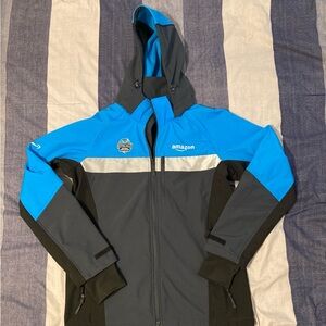 Amazon Mens Employee Work Jacket Sz M Lined Multi Pockets Soft Shell Full Zip